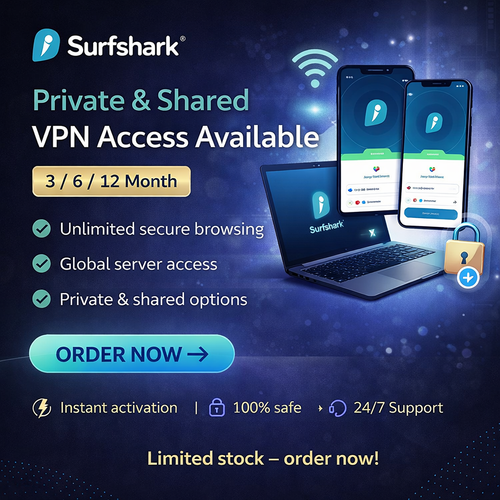 Surfshark VPN – Private/Shared Access (3 / 6 / 12 Months)